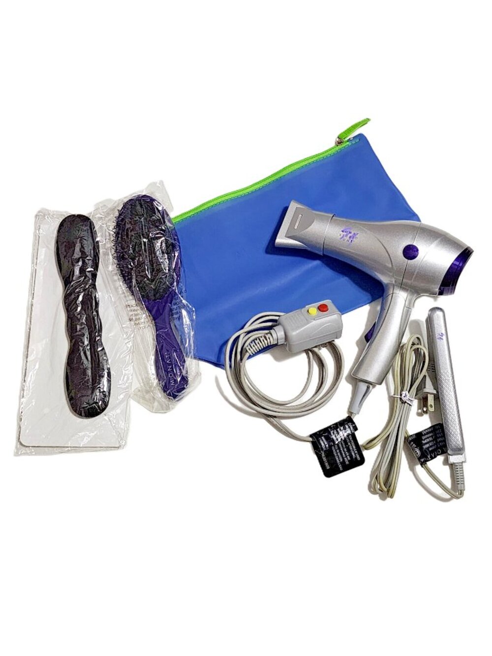 Monat Delux Travel Tools Hair Dryer, Mini Flat Iron, Travel Clutch, Brush & Bun